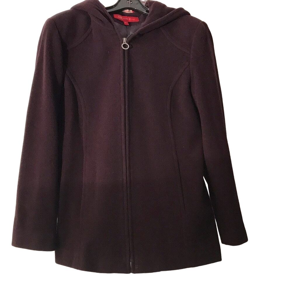 AK Anne Klein Brown Wool Hooded Jacket. M